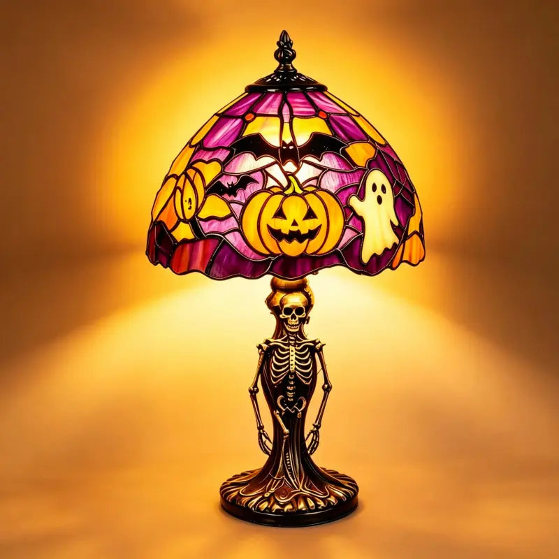 ๐ Halloween Stained Glass Skeleton Table Lamp | USB Gothic Night Light