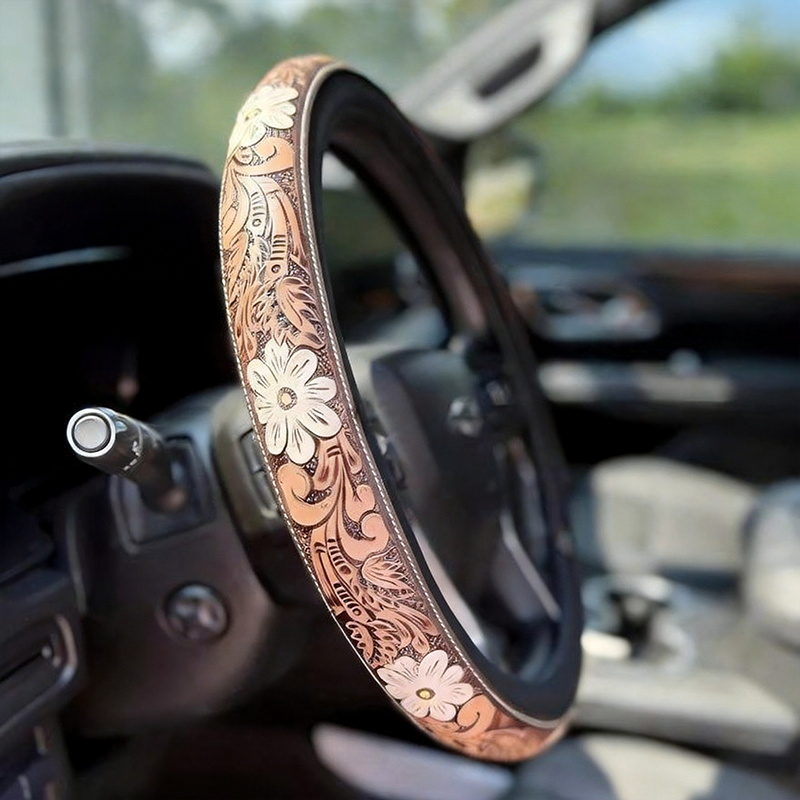 All-Season Breathable Steering Wheel Cover – Western Style, Non-Slip Grip, 14.3-14.6"