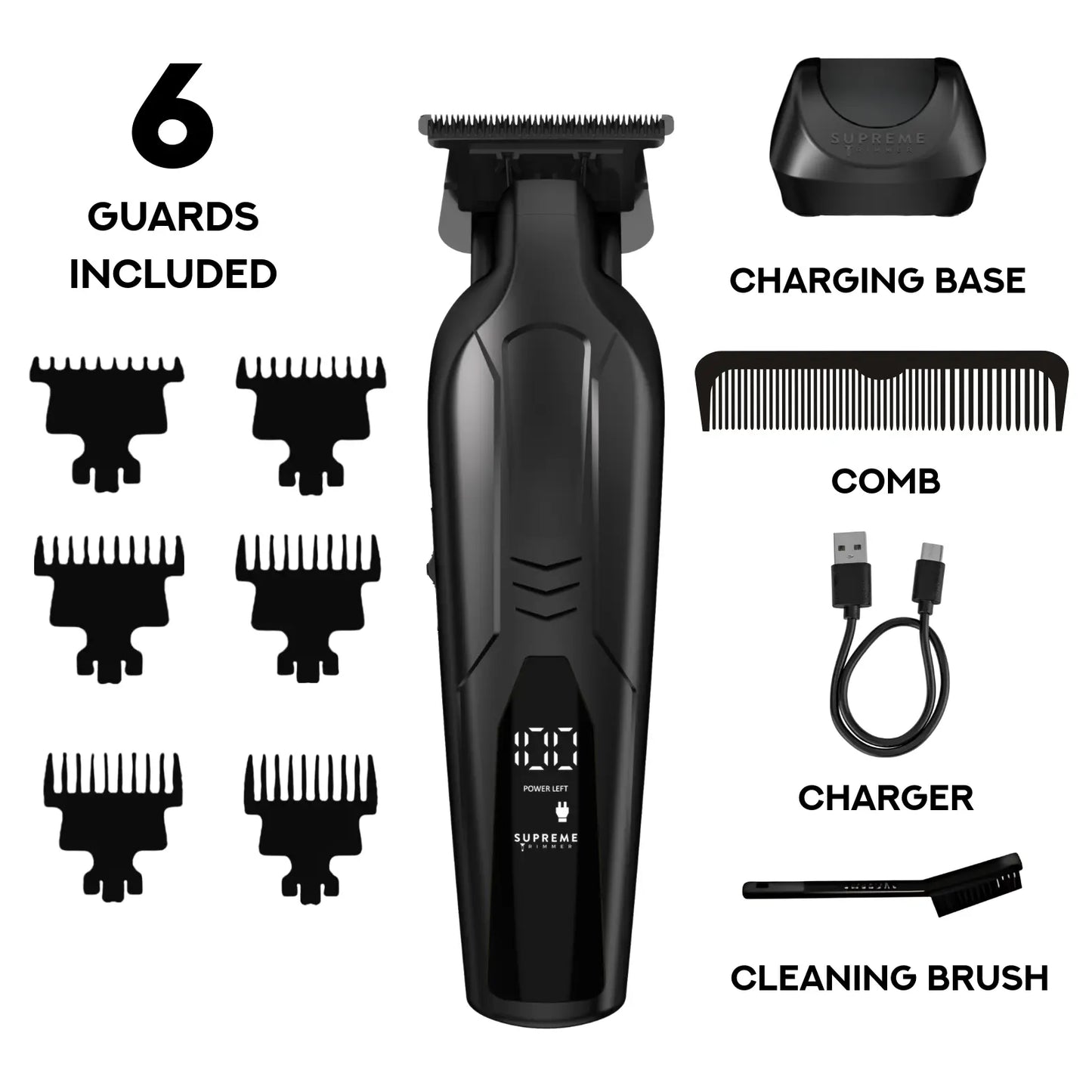 Supreme Trimmer VADER Lite Cordless T-Liner Hair Trimmer – 7000 RPM, Titanium-Ceramic Blade, USB-C Rechargeable & 6 Guards