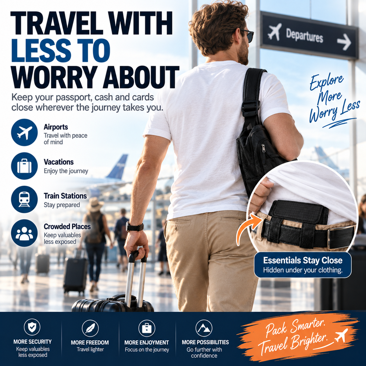 🔒 DISCREET TRAVEL ESSENTIAL | Hidden Belt Pouch – Under-Clothing Passport, Cash & Card Organizer