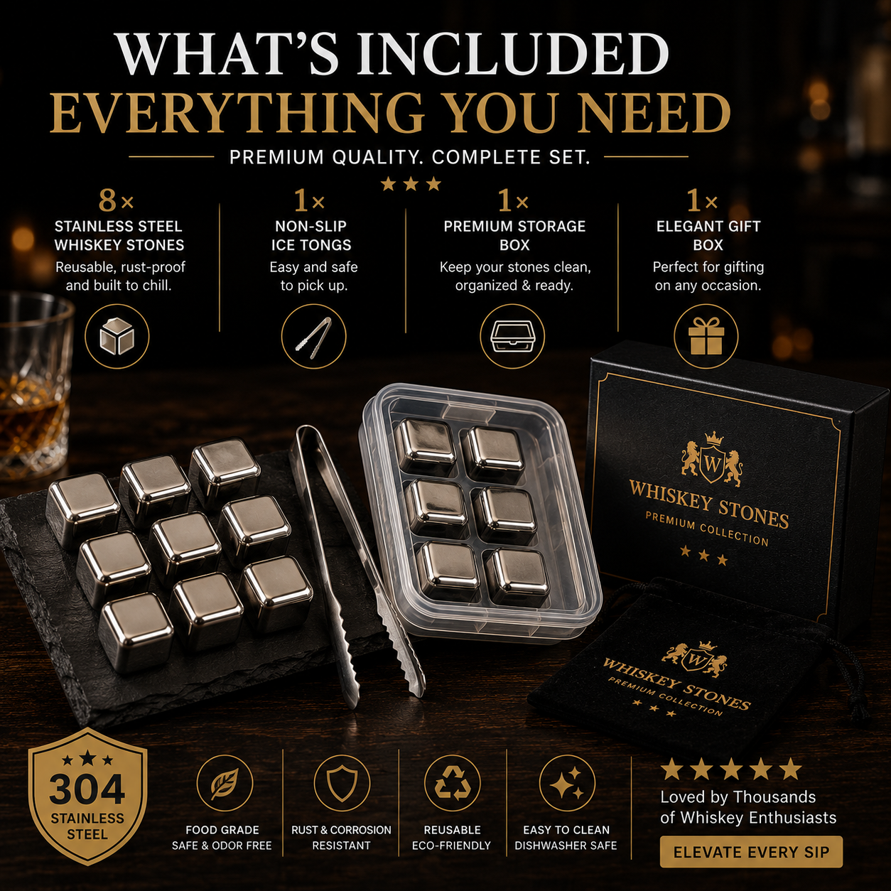 ๐ฅ 50% OFF TODAY | Stainless Steel Whiskey Stones โ Chill Drinks Without Dilution ๐ฅ