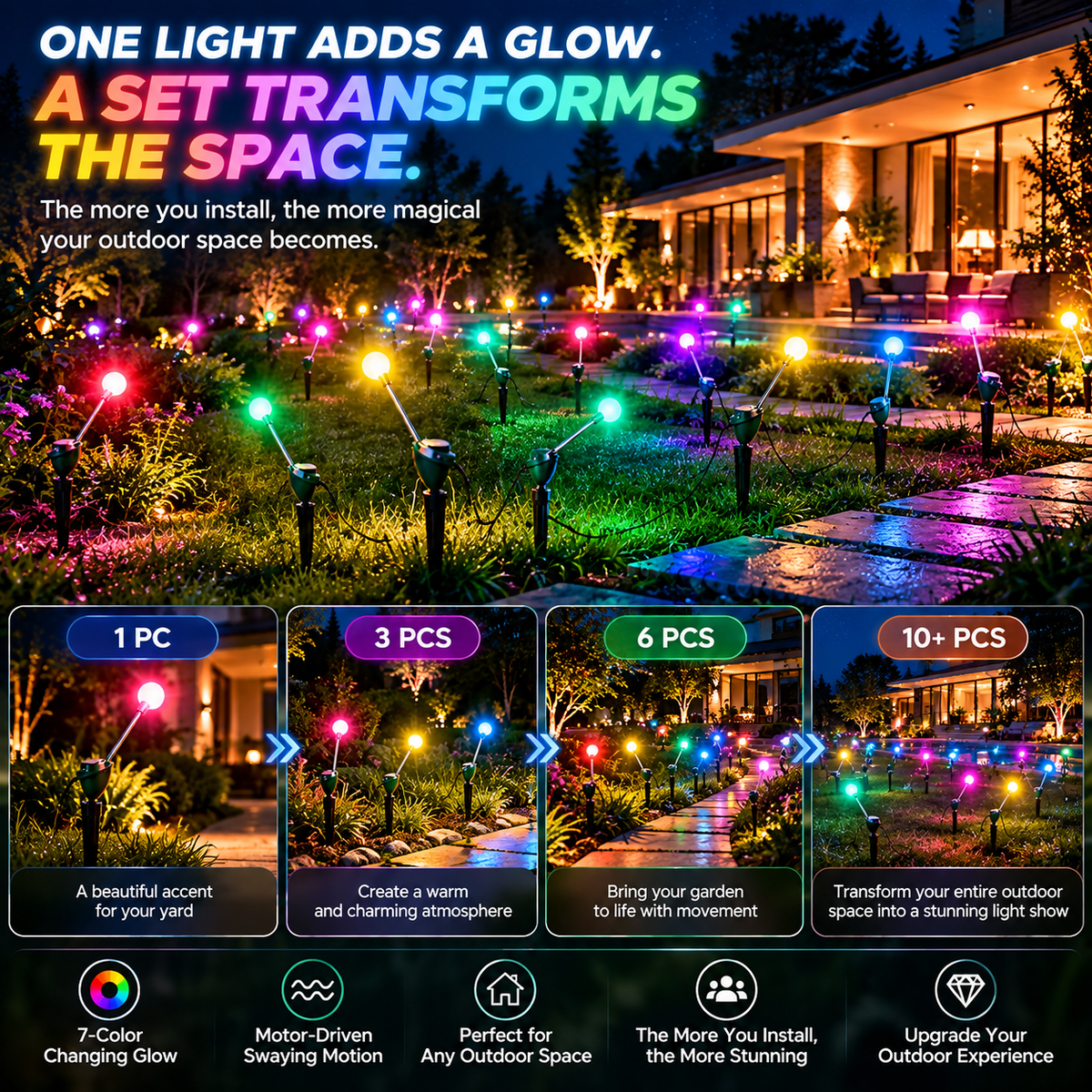โจ Swaying Firefly Garden Light โ 7-Color Kinetic Outdoor Light for Lawn, Garden & Pathway Decor