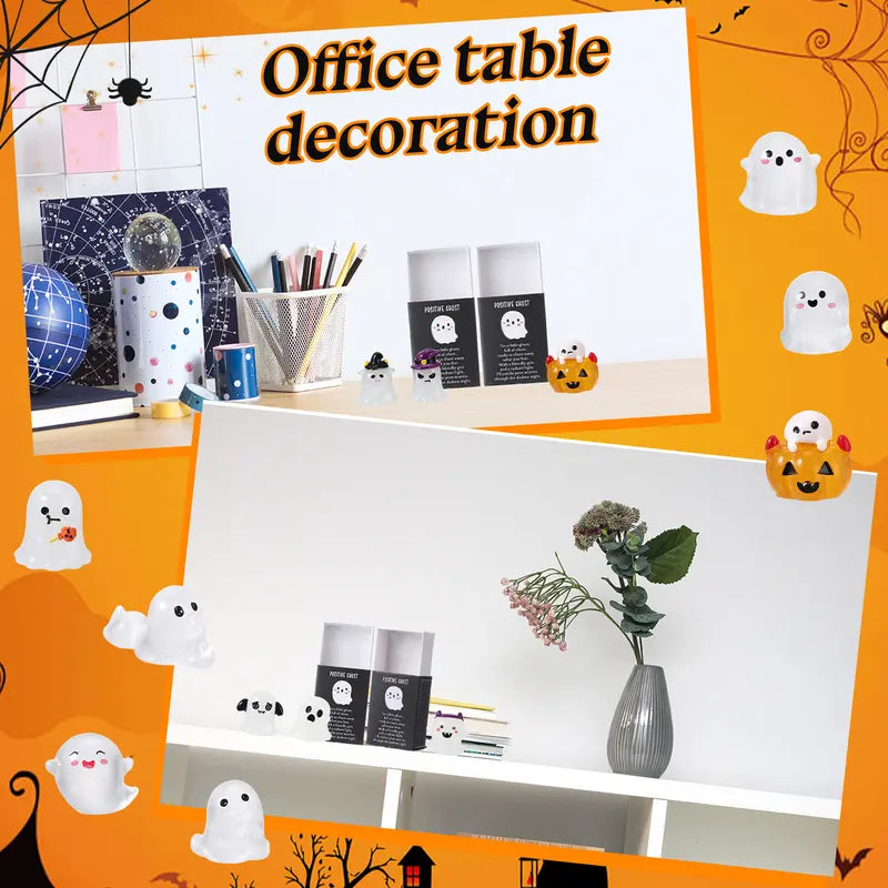 6 Sets Halloween Mini Ghost Figurines Glow in The Dark Resin Figures with Gift Boxes