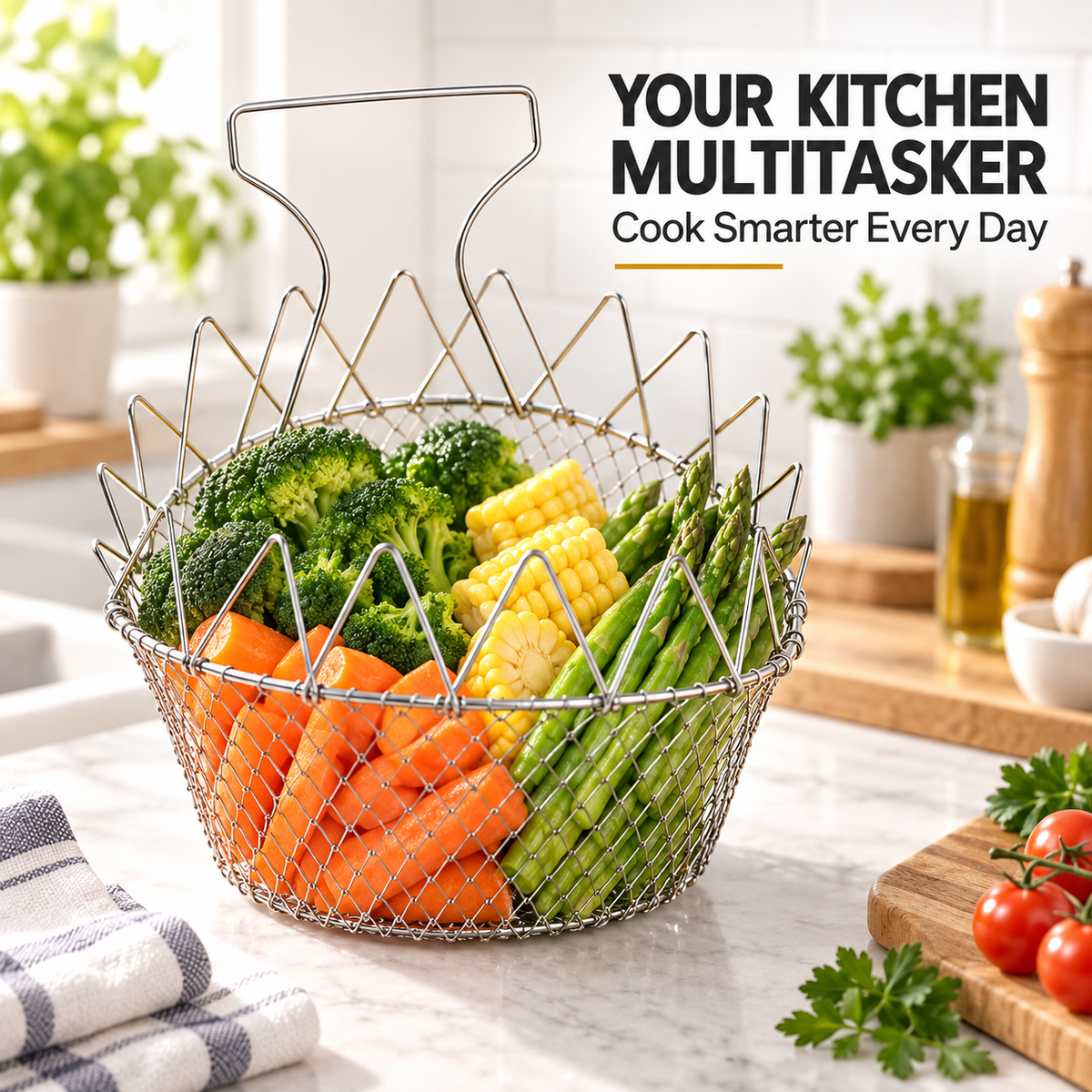 🔥Limited-Time 49% OFF – Foldable Stainless Steel Frying Basket & Colander ✨