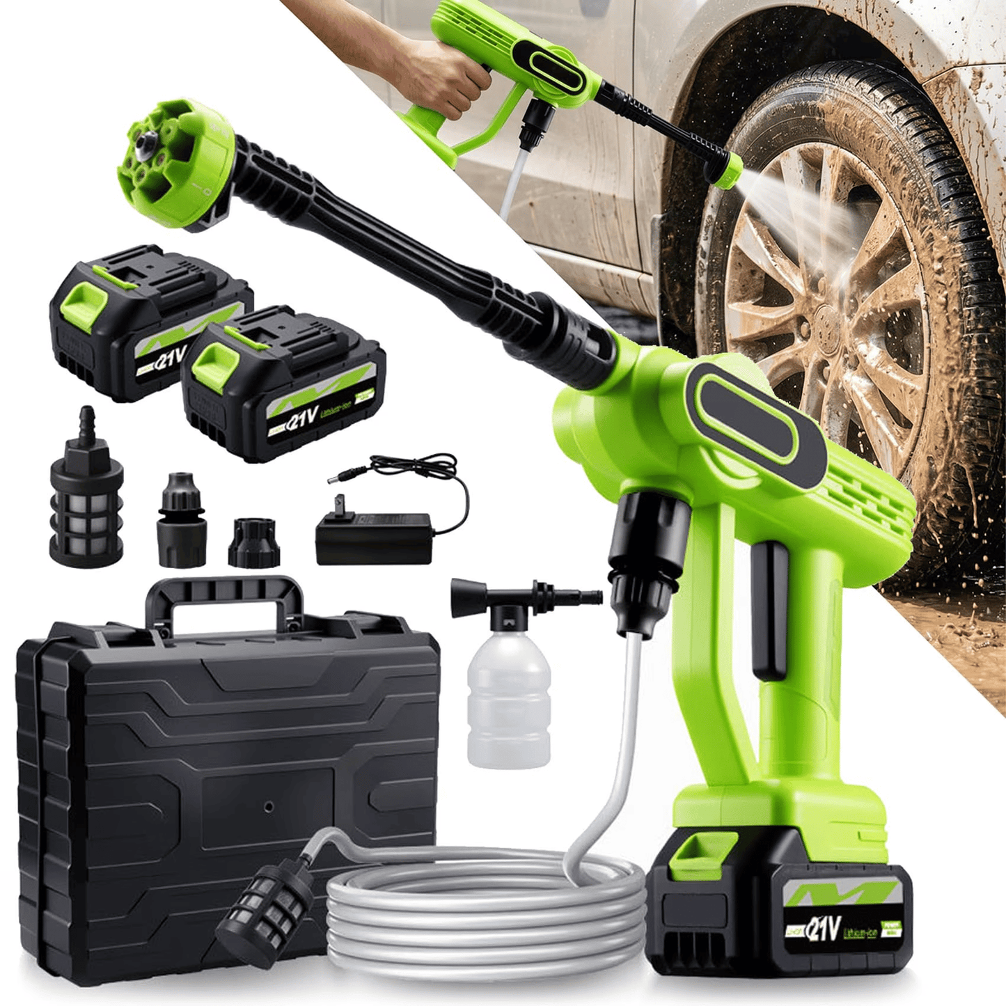 Cordless Portable Washer-1800 PSI Battery Powered Portable Pressure Washer Cordless with 6-in-1 Nozzle