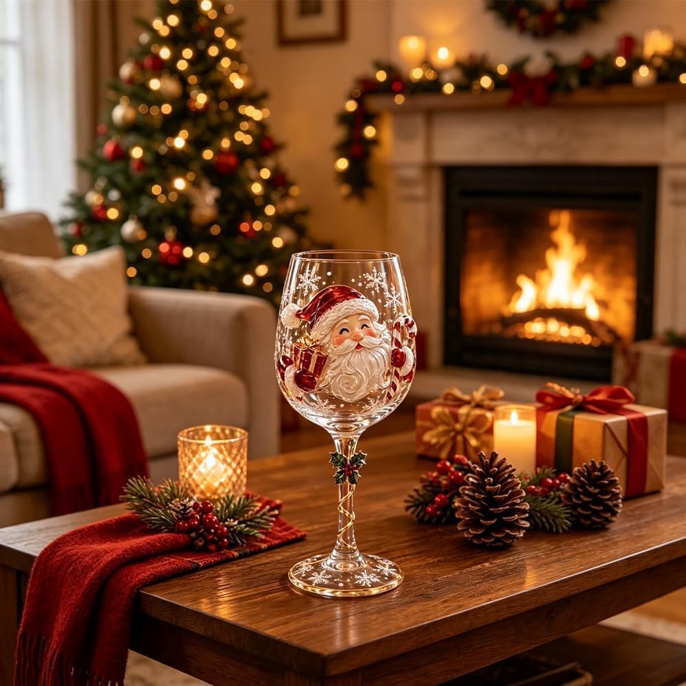 🎄✨ Christmas Clearance Sale! 🎅🥂 Christmas Wine Glass Gift Set of 6 – Beautiful Raised Designs for Holiday Toasts & Gifting