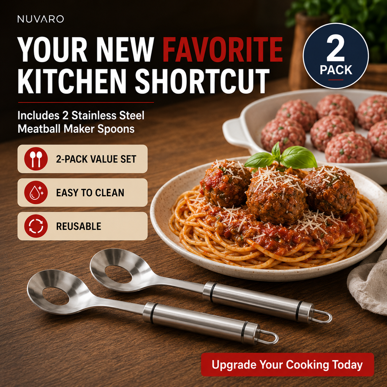 ๐ 2-Pack Stainless Steel Meatball Maker Spoon โ Make Perfect Meatballs Without Messy Hands