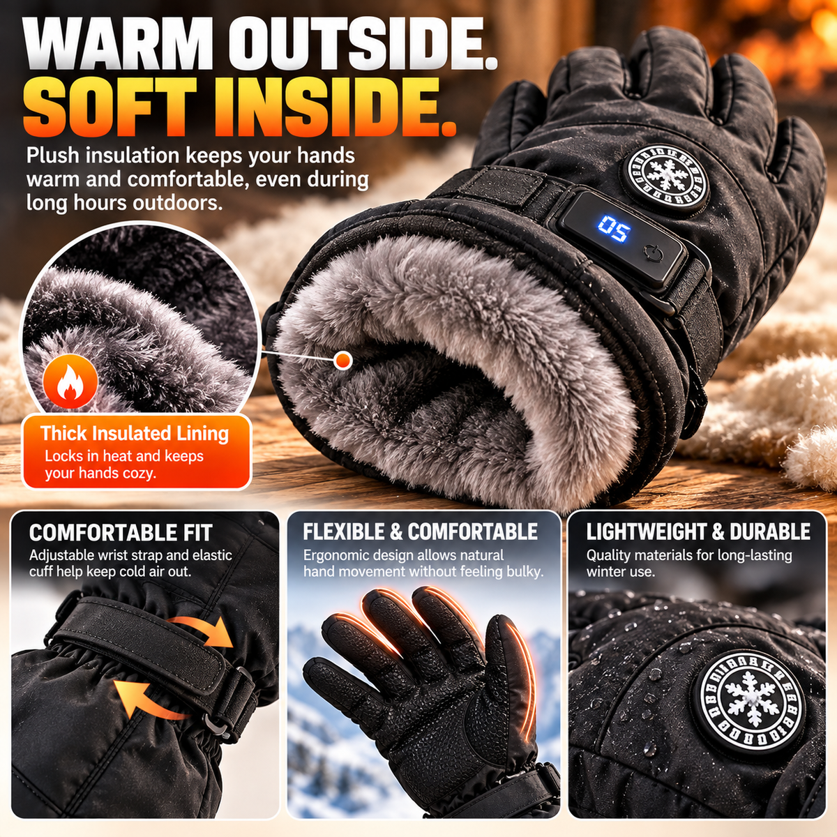 ๐ฅ Rechargeable Heated Gloves โ 3 Heat Settings, Waterproof Touchscreen Winter Gloves