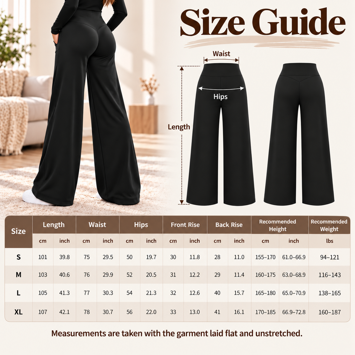 Women's High-Waisted Butt-Lifting Fleece-Lined Wide-Leg Pants