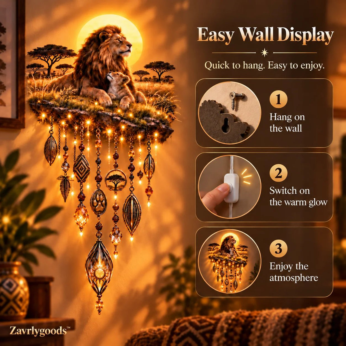 Majestic Lion & Cub LED Wall Decor – Warm Lighted Wall Art, Symbol of Family, Strength & Love