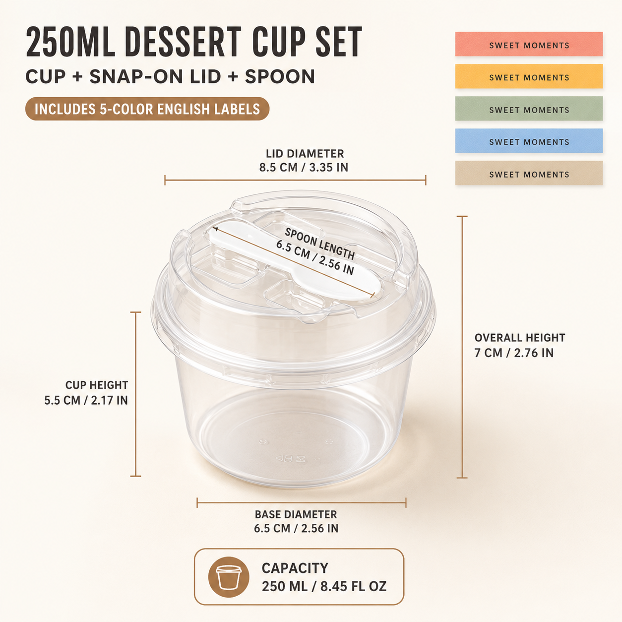 20/50 Sets Round Transparent Plastic Lidded Packaging Boxes with Spoons, Ideal for Cookies, Fruit Ice Cream, Mousse Cake and Yogurt Cups