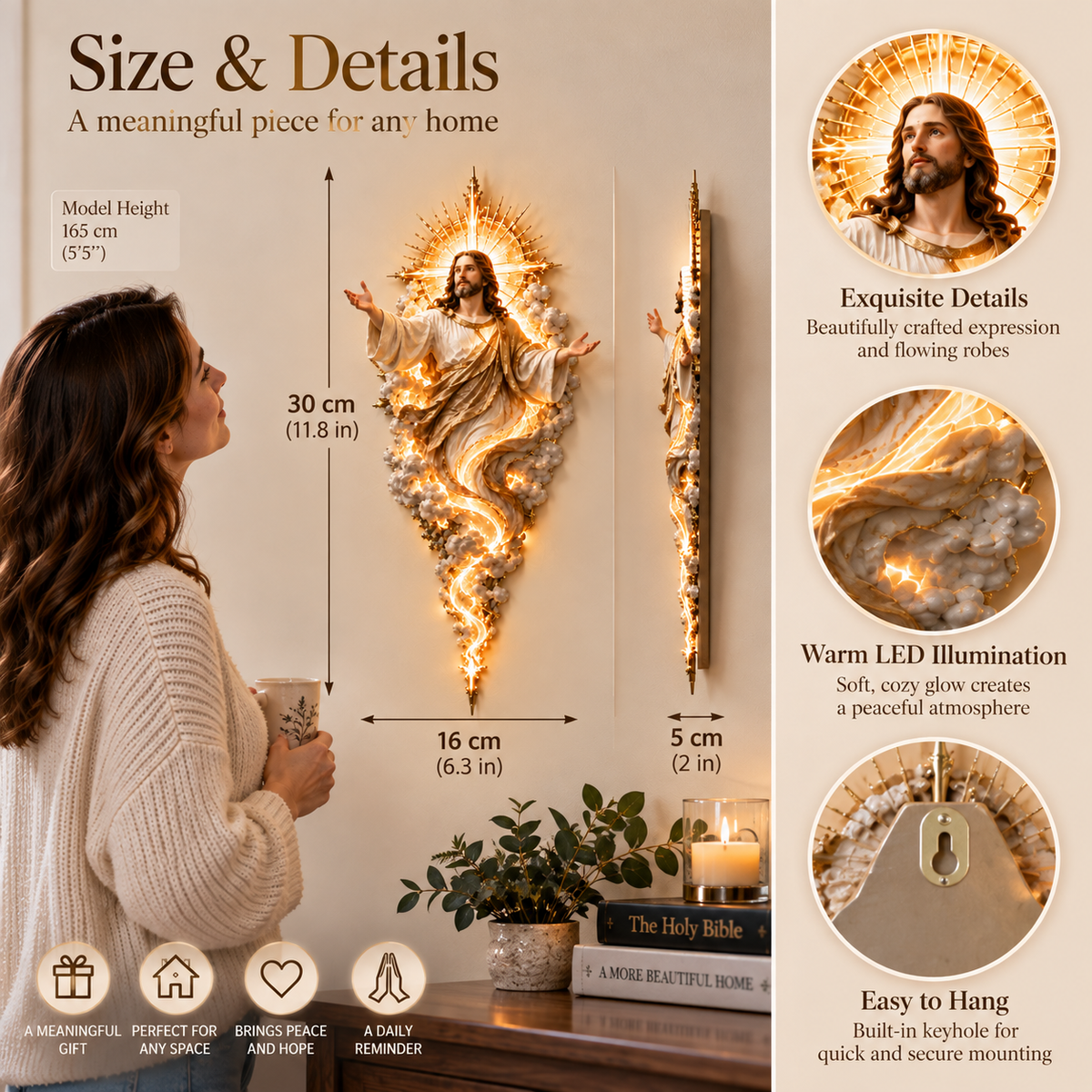 🔥Last Day 50% OFF - ✝️ Light of the World Jesus Wall Sculpture – A Radiant Symbol of Faith for the Home