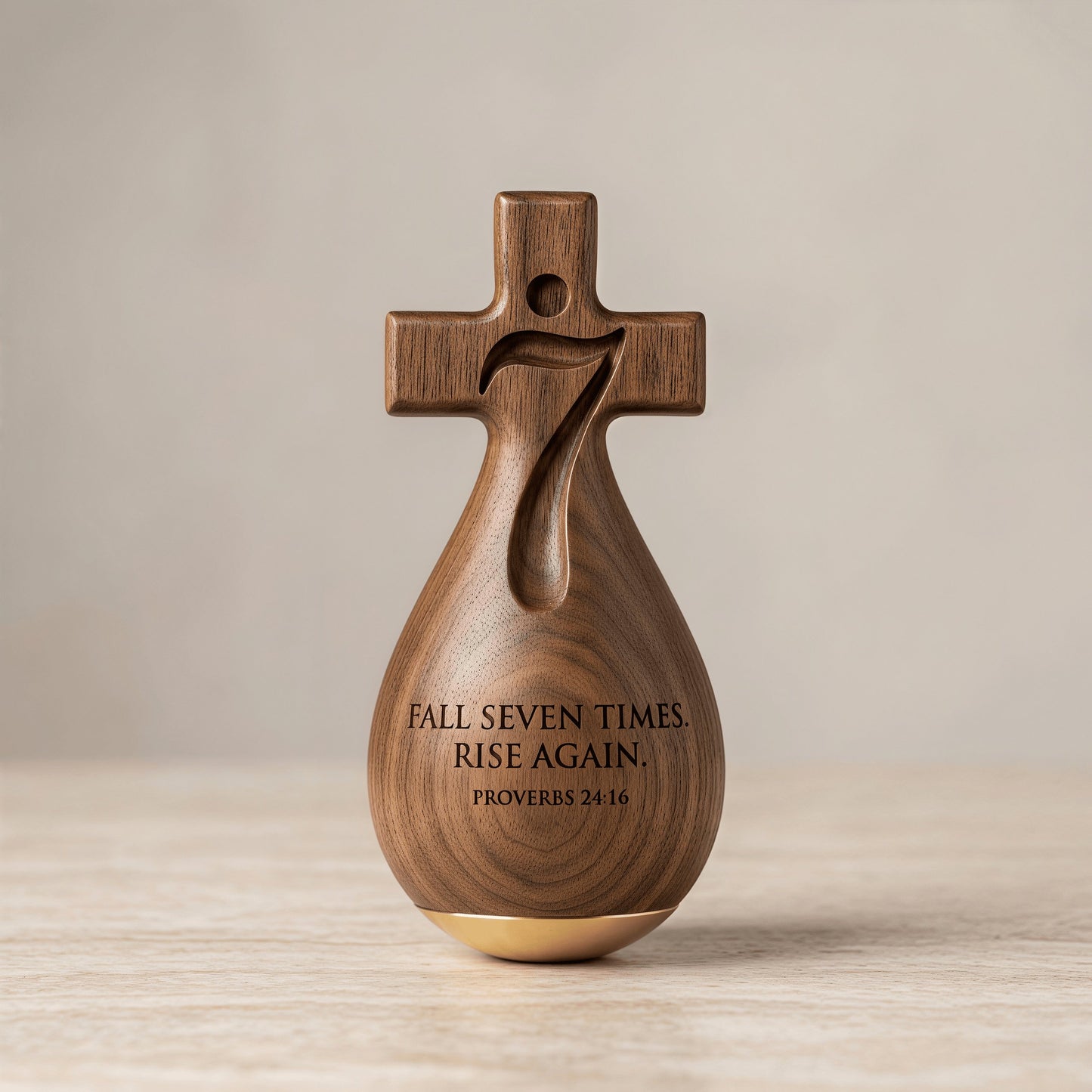 ✝️✨Handmade Solid Wood Faithful Roly-Poly Ornament | Proverbs 24:16 Inspirational Decor