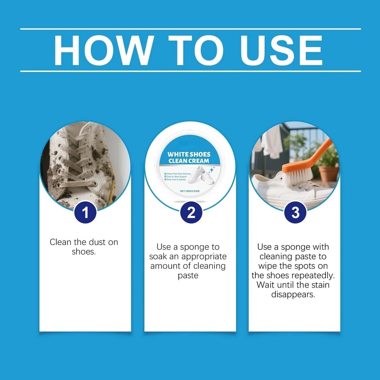 👟White Shoe Cleaner Cream | Multipurpose No-Wash Solid Comes with Sponge