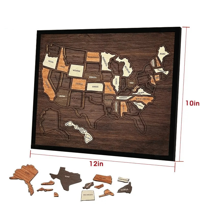 🔥BUY 2 FREE SHIPPING - Wooden USA Travel Map Puzzle🧩