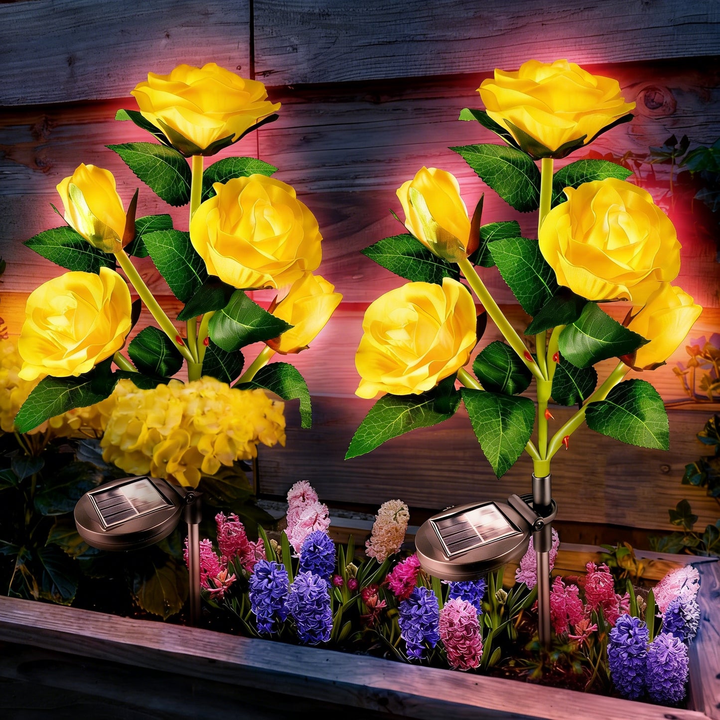 Solar Azalea Flower Lights 4 Pack IP65 Waterproof Realistic Multi-Color Stakes for Grave Garden Decor Memorial Cemetery Lights