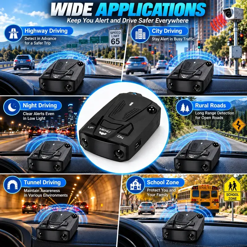 ๐V7 Multi-Band Radar Alert Detector โ Voice & LED Alerts with City/Highway Modes