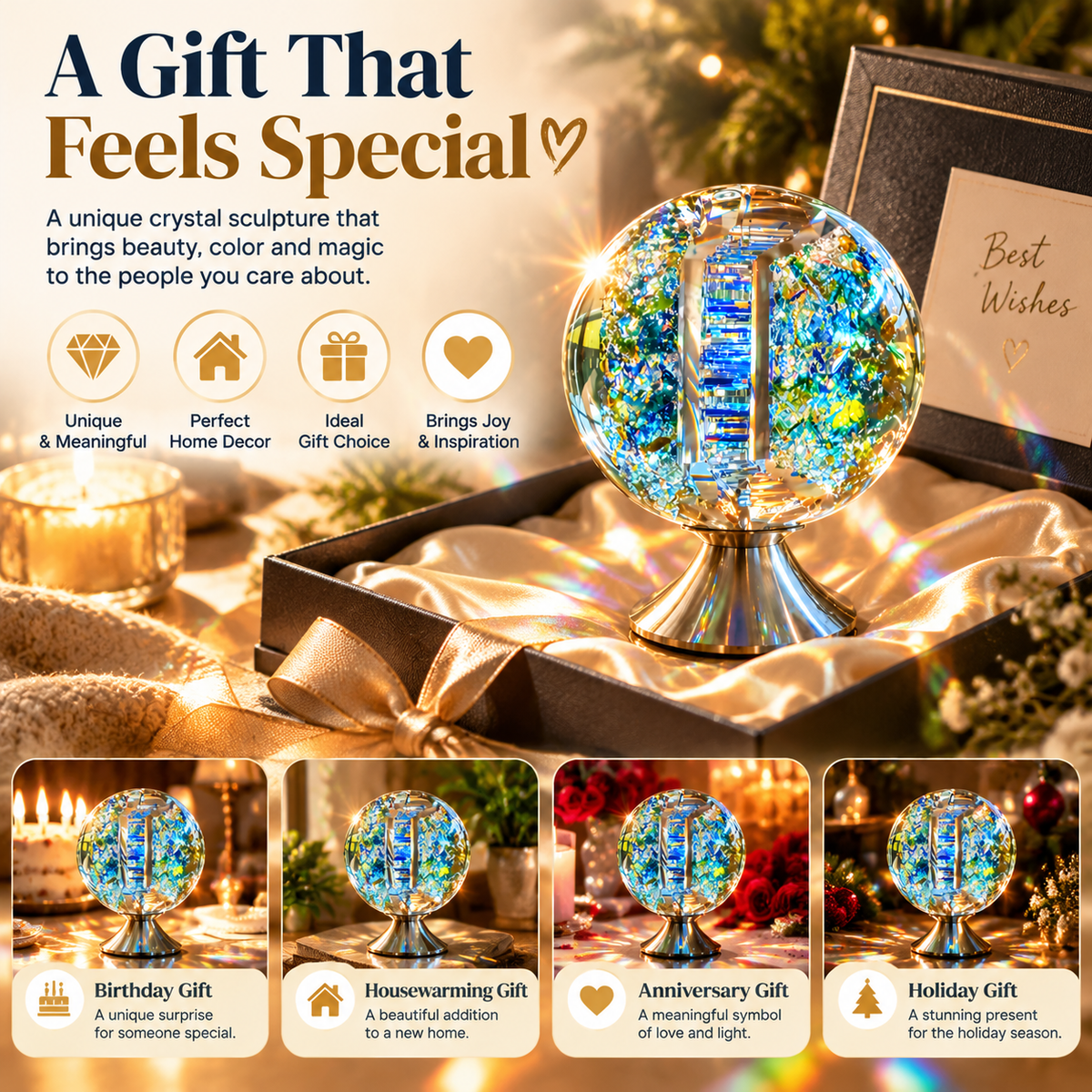 Crystal Light Sculpture™ – Rainbow Glass Prism Decorative Ornament