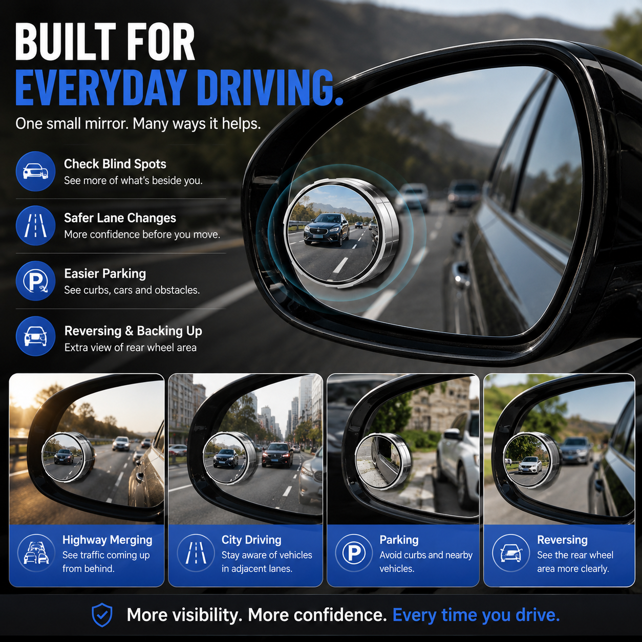 ๐ 2-Pack 360ยฐ Adjustable Blind Spot Mirrors โ Wide-Angle HD Car Side Mirror
