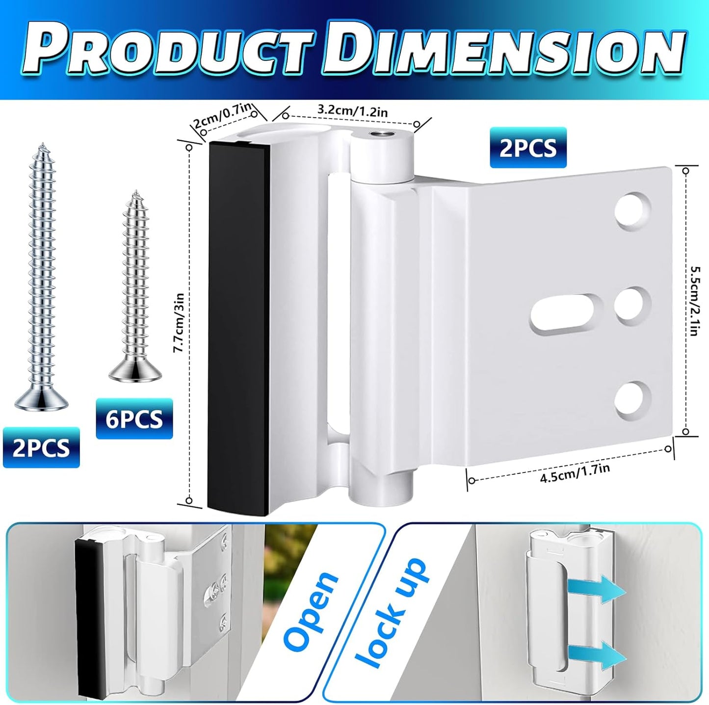 Aluminum Alloy 2-Pack Security Door Locks - Choose White/Black/Silver - Heavy-Duty Protection