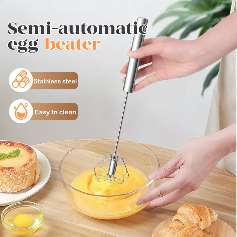 Stainless Steel Hand-Push Rotary Whisk