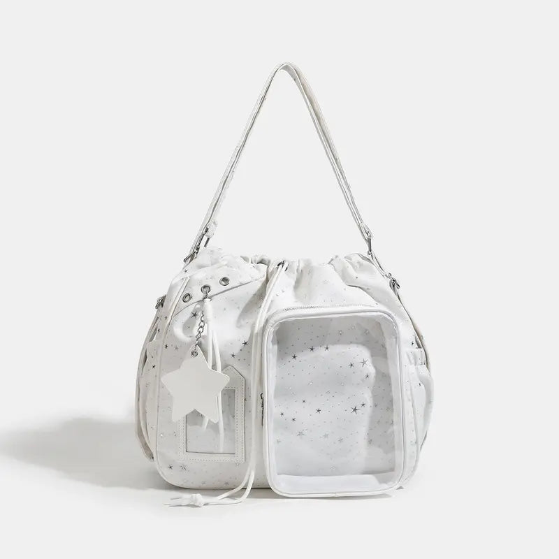 Star Print Multi-Compartment Shoulder Bag