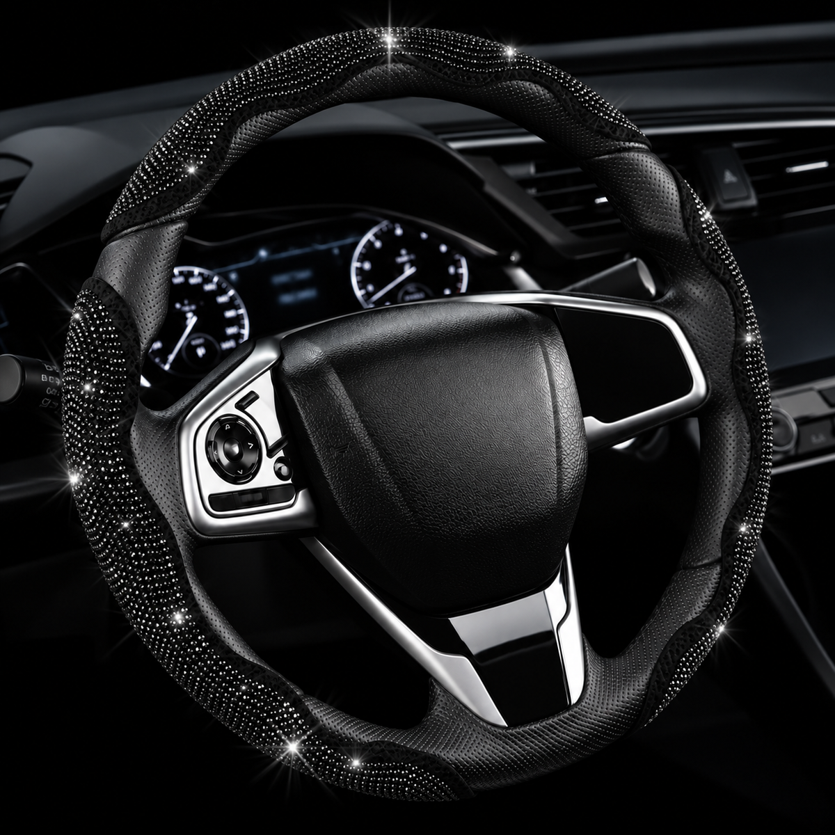 ๐ Sparkly Crystal Carbon Fiber Steering Wheel Protection Set ๐๏ธ