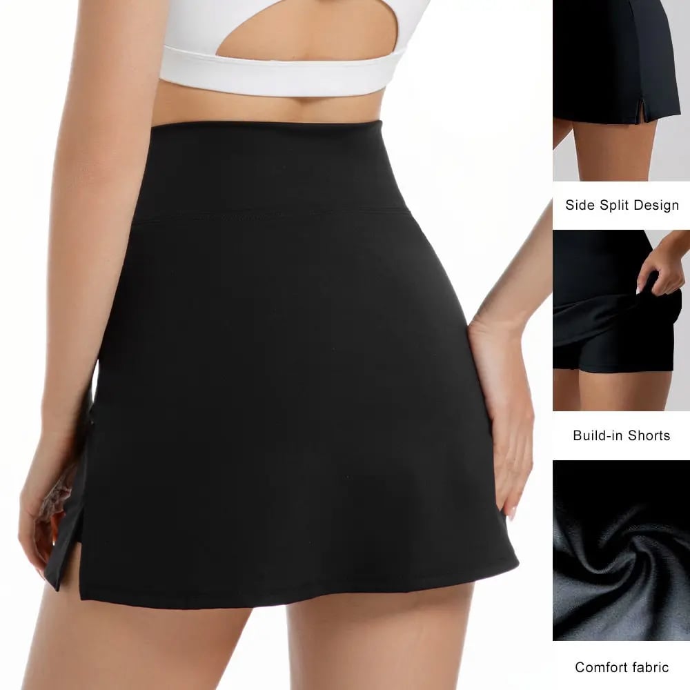 ☁️Women's Solid Color Leopard Stretch High Waist Straight Slit Mini Sports Skirt 🏃♀️