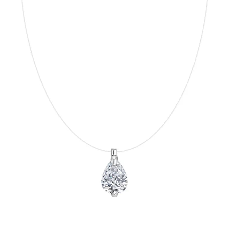 Women's Floating Cubic Zirconia Pendant Necklace on Invisible Transparent Cord