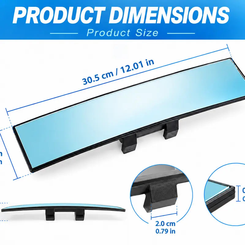 ๐ Wide Angle Rear View Mirror โ 12' Anti-Glare Panoramic Clip-On Car Mirror