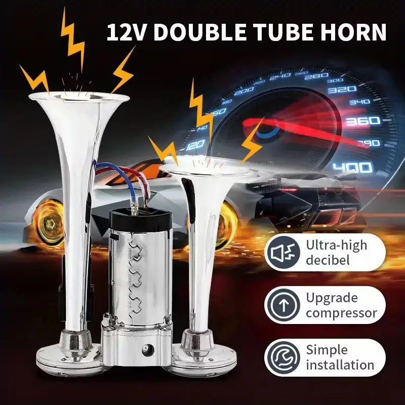 2026 Upgraded 12V 130DB High-Power Dual Air Car Horn Kit Set with Compressor