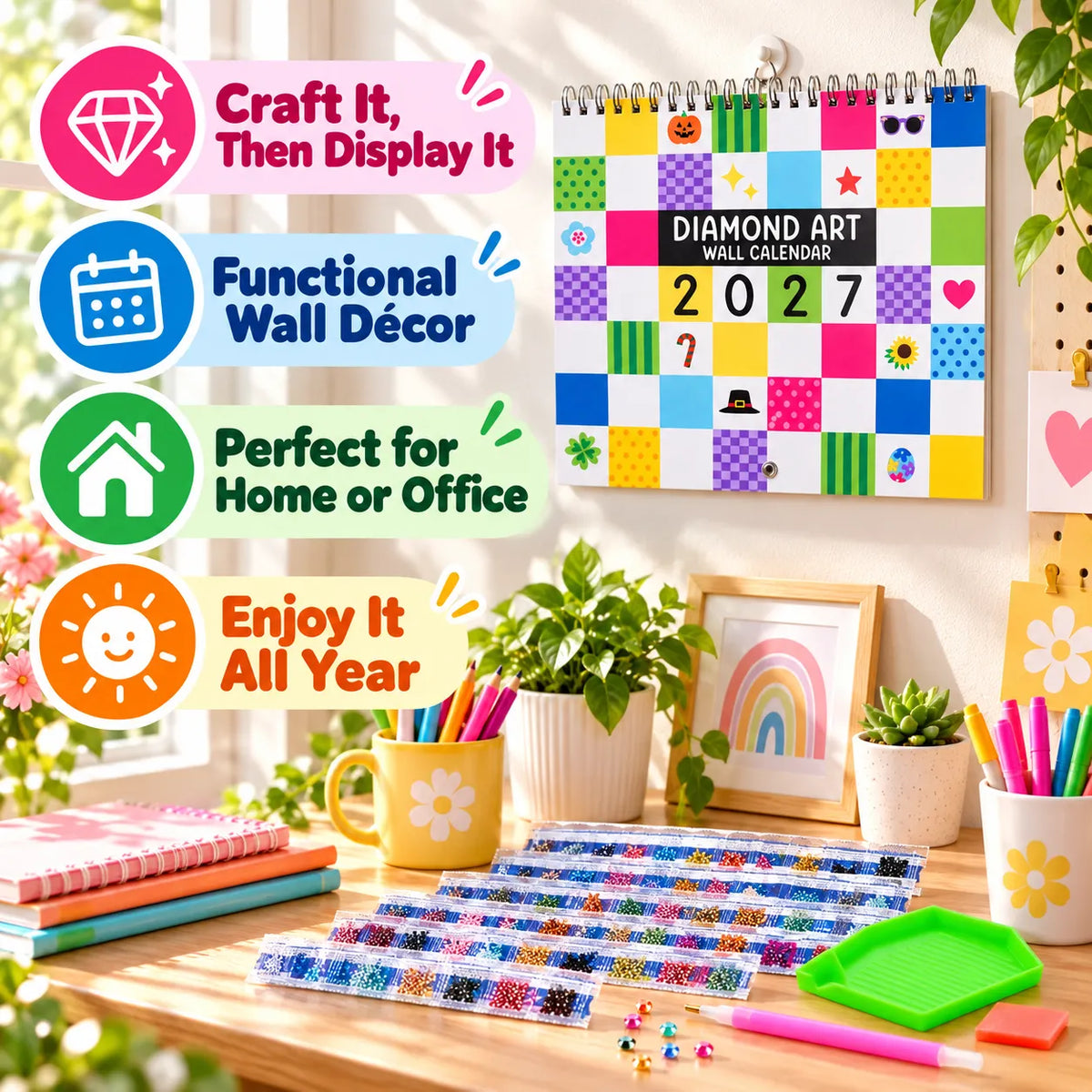 โณ Last Day 49% OFF โ ๐ 2027 Diamond Art Wall Calendar Kit | 12 Monthly Designs + Complete Gem Tools โจ