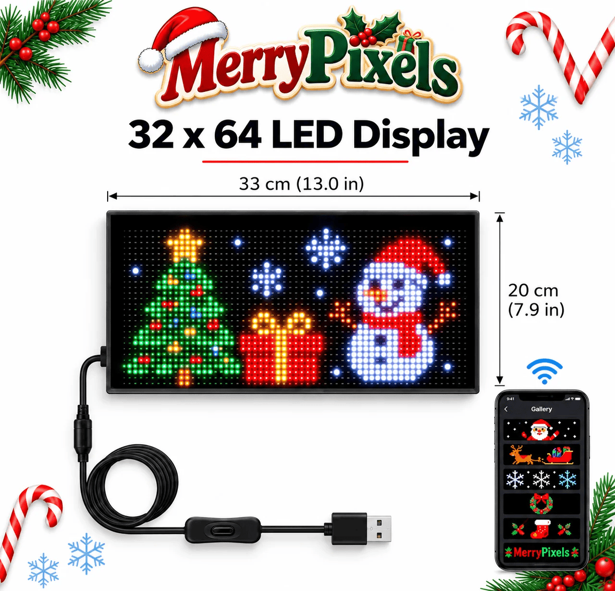 Christmas LED Pixel Window Display | App Controlled Animated Holiday Light for Car & Home Decor