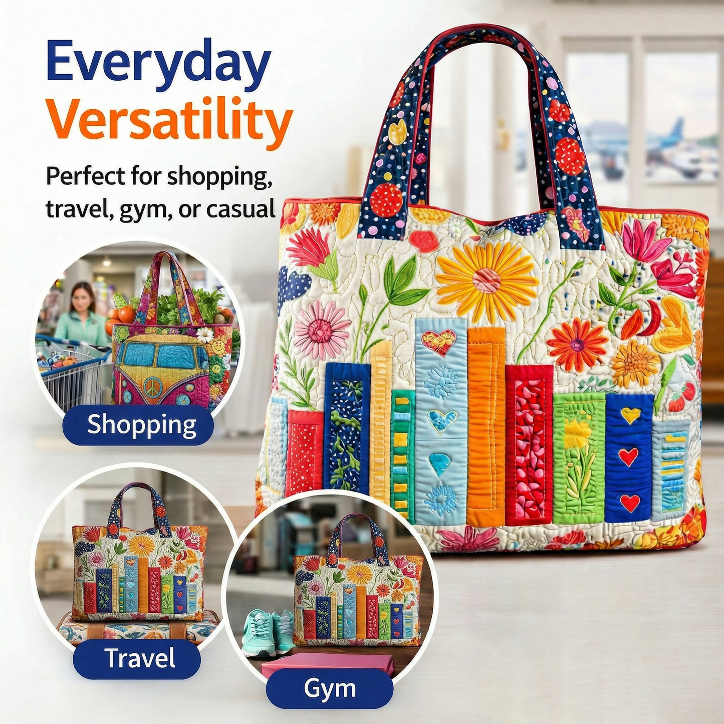Retro Hippie Van Quilted Tote โ Boho Style Meets Everyday Function ๐๐ธ