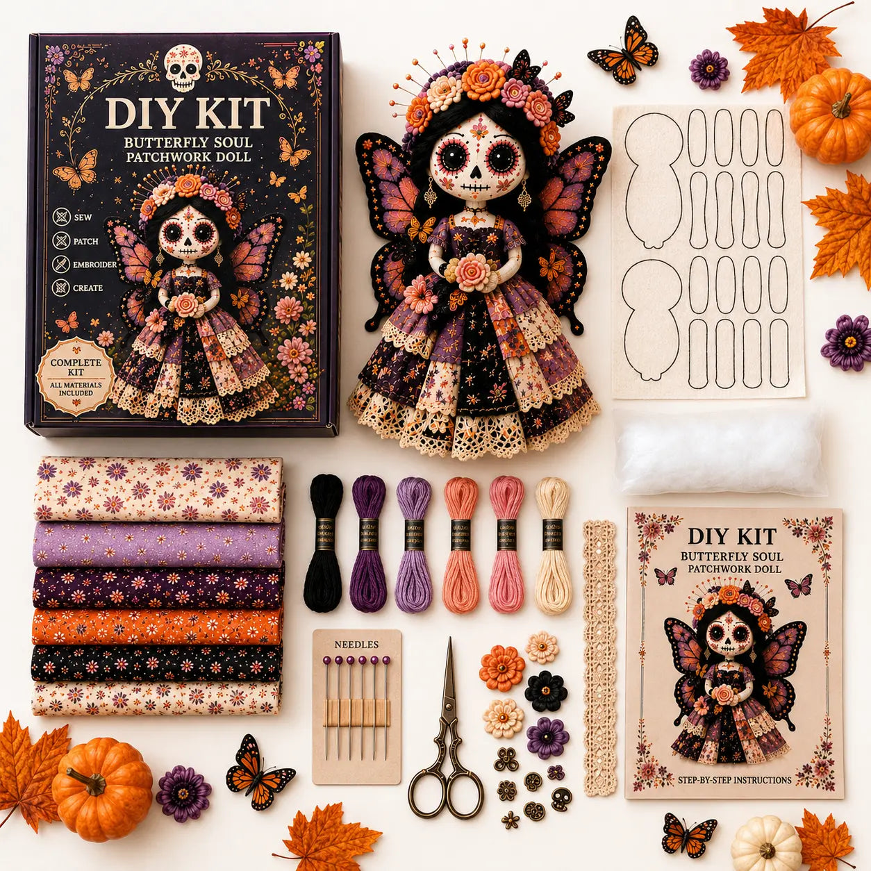 🎃 Halloween DIY Sewing Craft Kit – Patchwork Hand-Stitching Set for Festive Home Decor