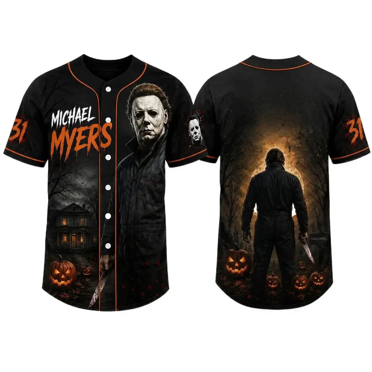 Horror Slasher Baseball Jersey, Classic Horror Movie Characters Shirt, Spooky Squad Halloween Uniform, Halloween party costumes, Halloween Gifts