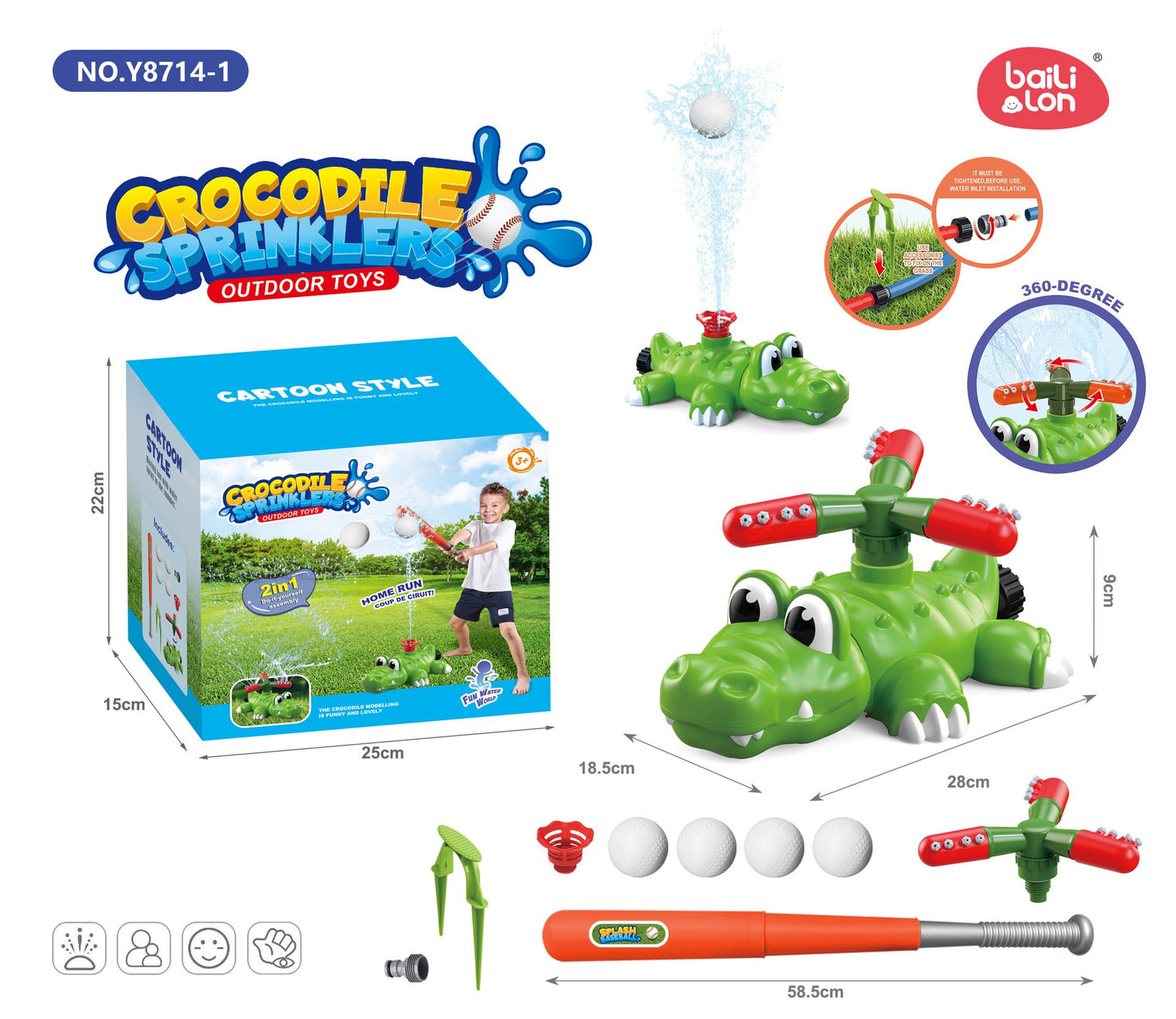 ๐ฆ 4-in-1 Kids Crocodile Baseball Water Sprinkler T Ball Set & Water Ball Toy ๐ฆ