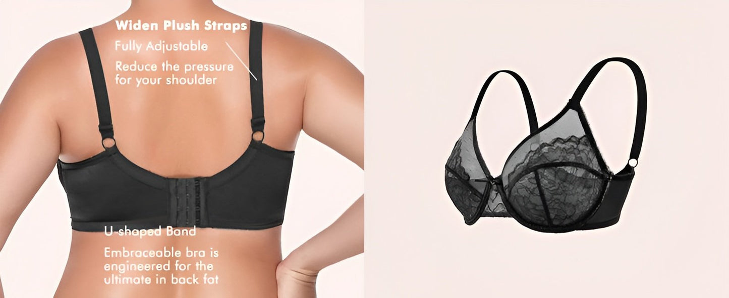 🔥🔥Floral Lace Plus Size Underwire Unlined Unpadded Minimizer Full Coverage Bra