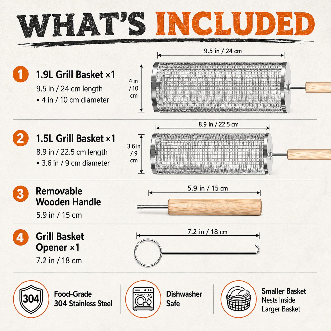🍢 Rolling Grill Baskets (2-Pack) | No More Burnt Veggies—Grill Perfectly Every Time! 🔥