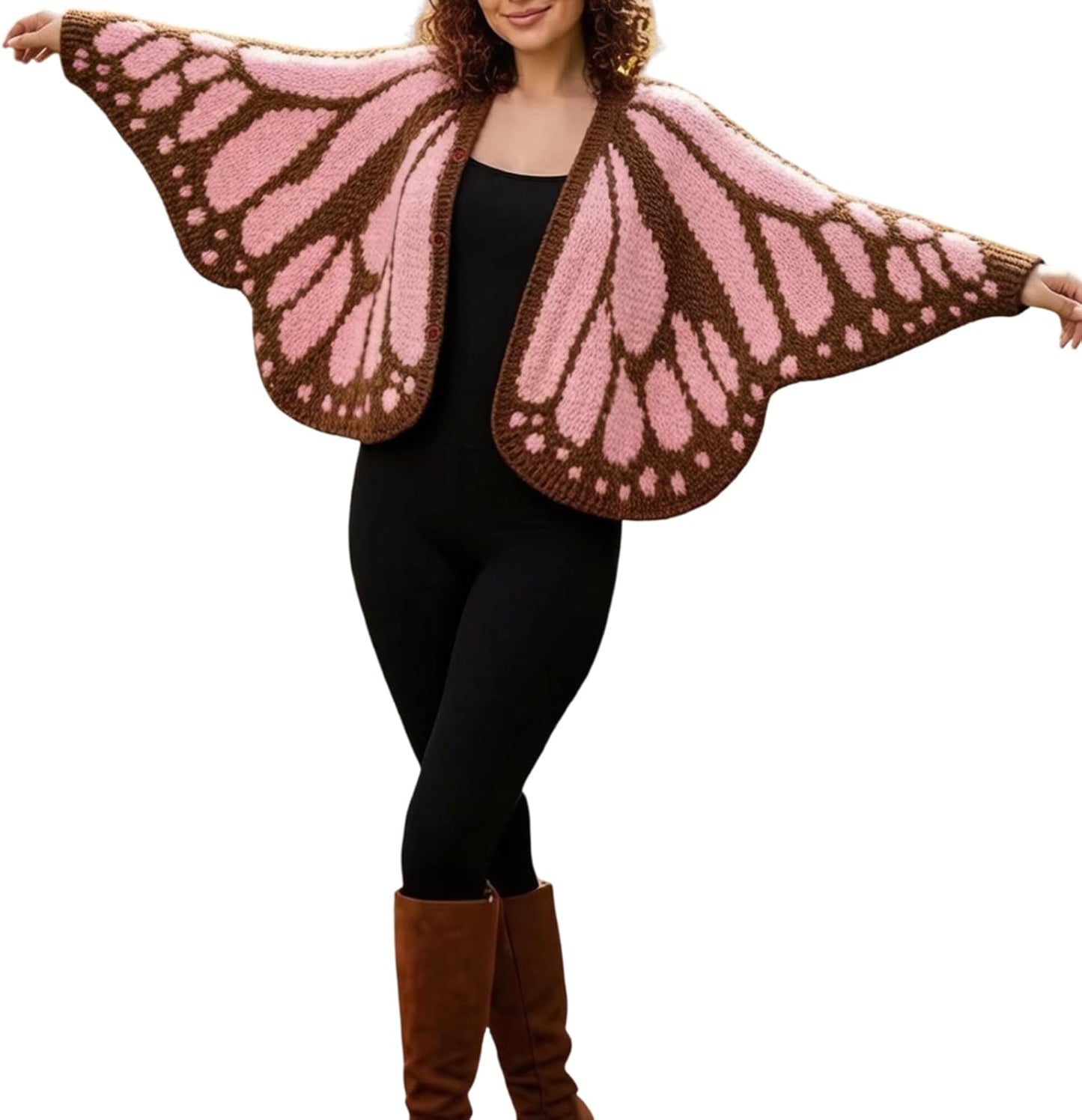 🦋Butterfly Wing Crochet Cardigan – Boho Open Front Knit Sweater