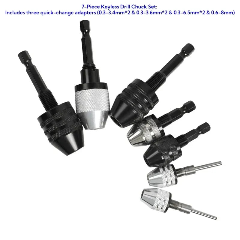 2-Piece Keyless Drill Chuck Adapter Set – 1/4′′ Hex Quick Change (0.3-8mm) for Impact Drivers & Power Tools