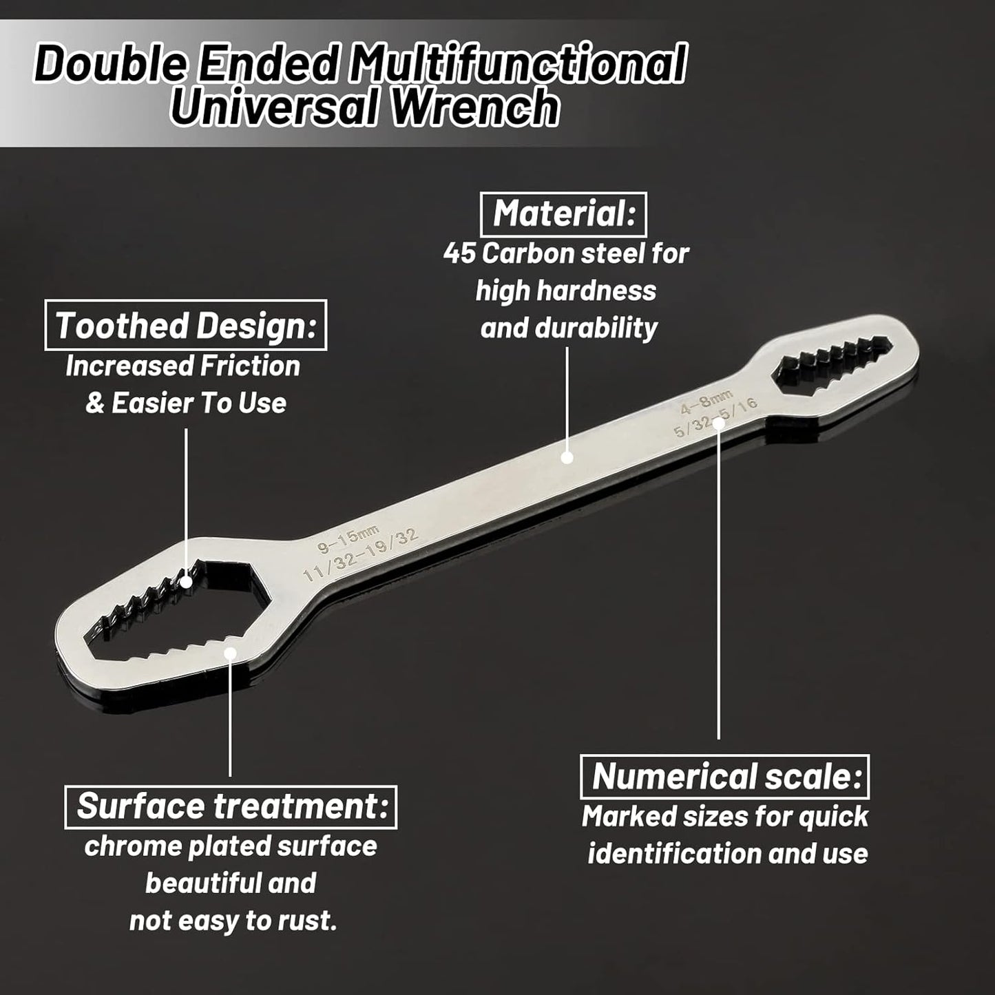 Universal Car Torx Wrench,8-24mm Self-tightening Wrench,Double-head Torx Spanner