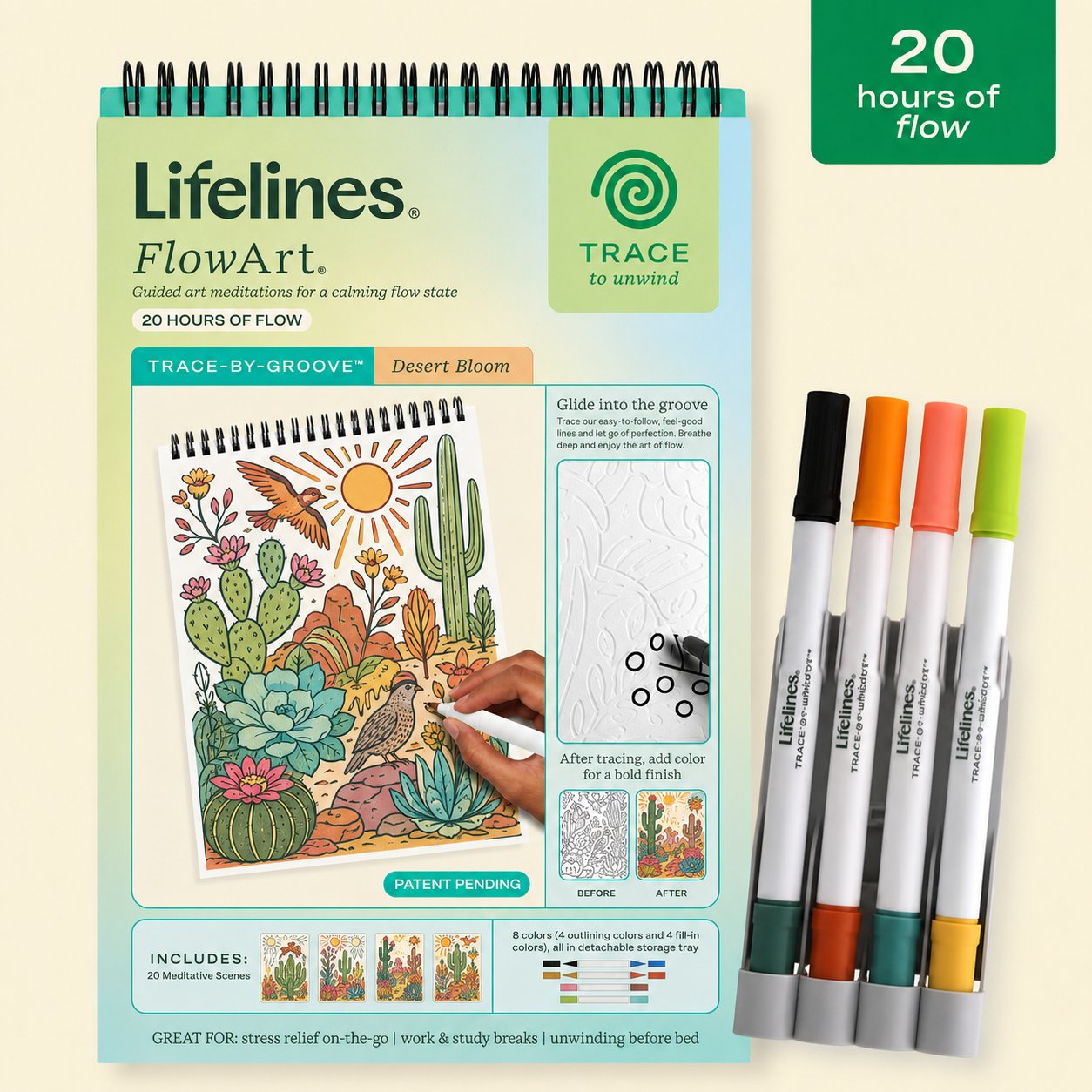 🌿Trace-By-Groove Jungle Oasis – Guided Flow Art Coloring Pad with Double-Sided Markers🎨
