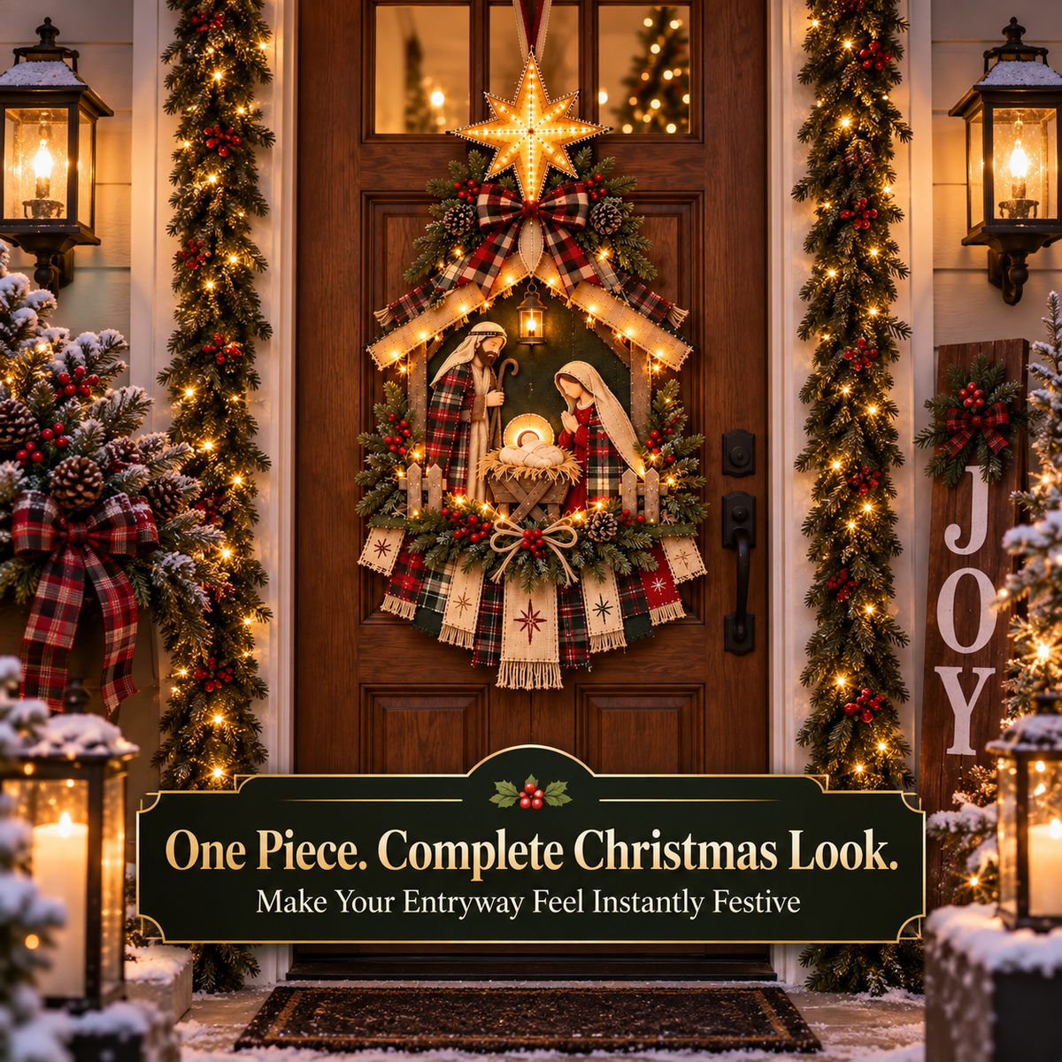 โ๏ธ Light-Up Christmas Nativity Door Hanger with Radiant Star ๐