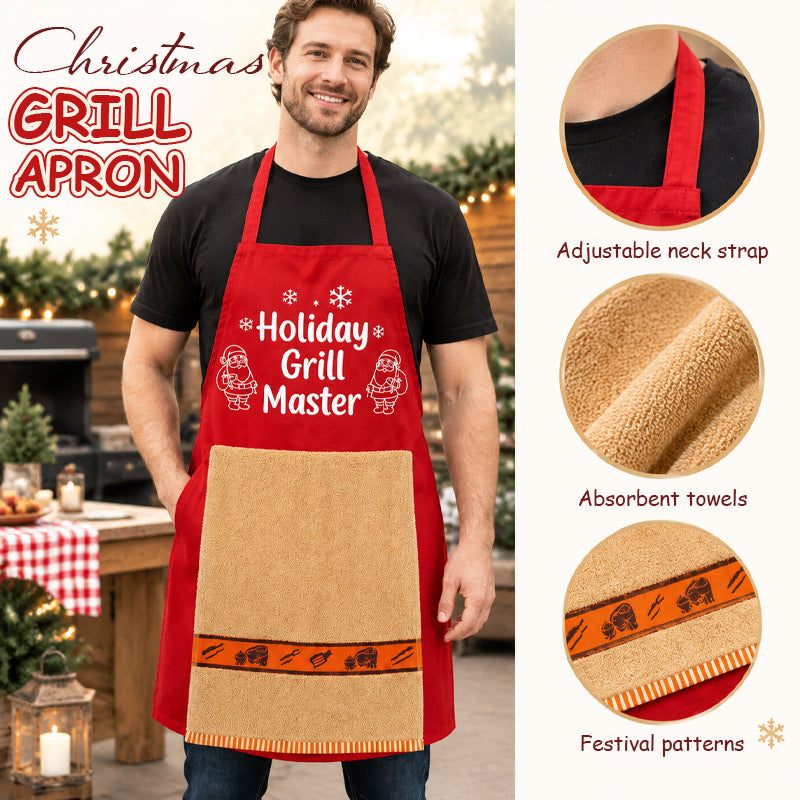 ๐
Christmas BBQ Apron โ Funny Holiday Grill Master Apron with Towel
