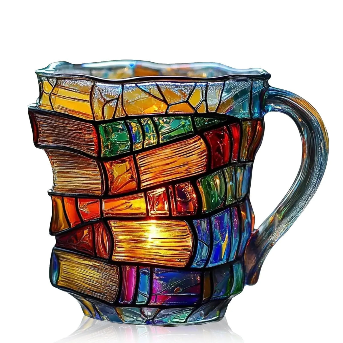 ๐ Hand-Painted 3D Book Stack Glass Mug โ Cozy Reader Gift, Only 7 Left โ