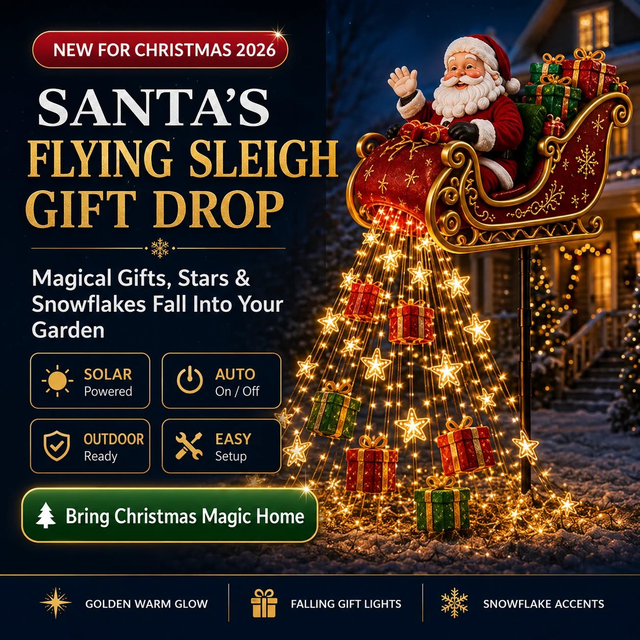 🎅✨ 2026 New Santa’s Flying Sleigh Gift Cascade – Solar Christmas Garden Light!!!