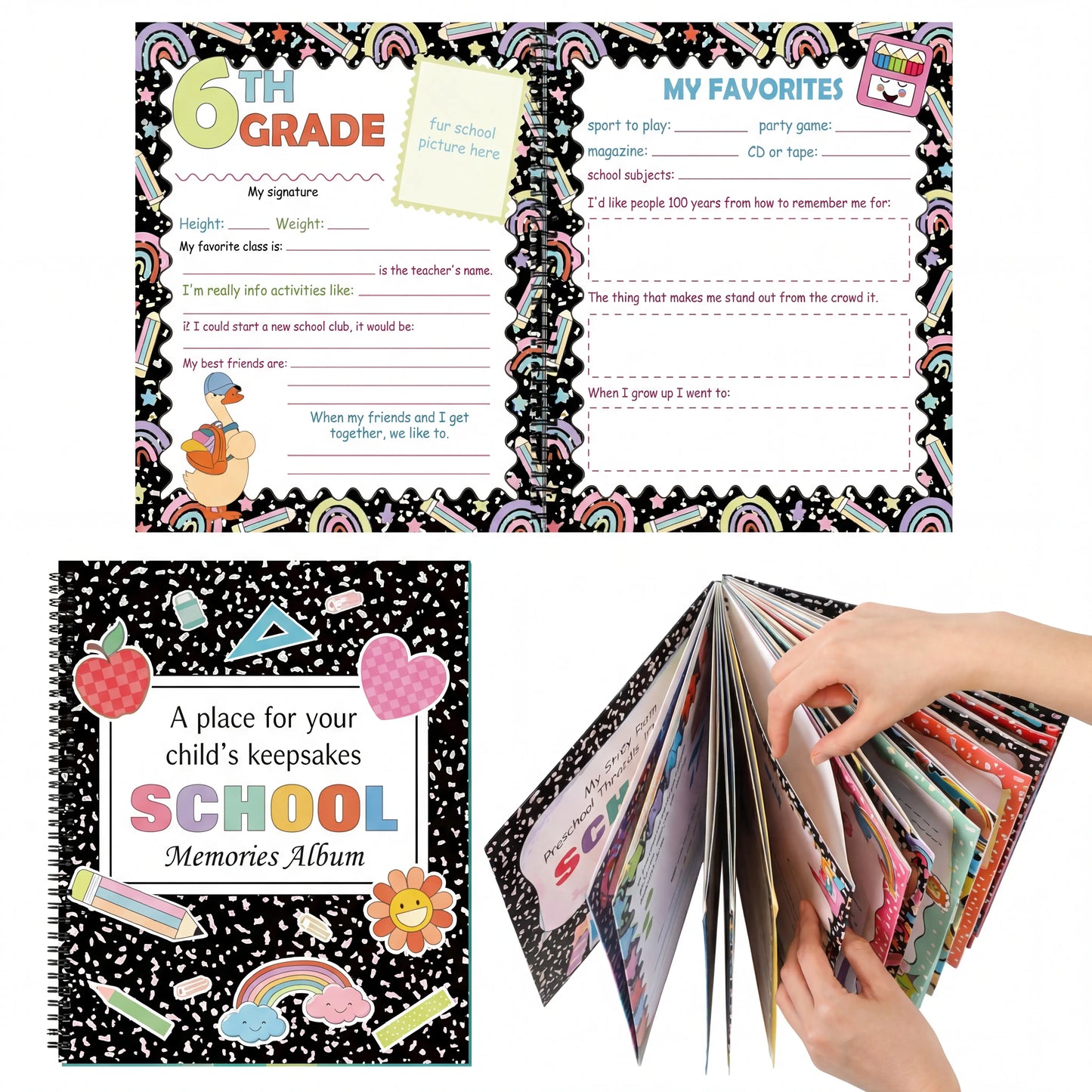 School Memory Book for Kids Preschools to 12th Grade