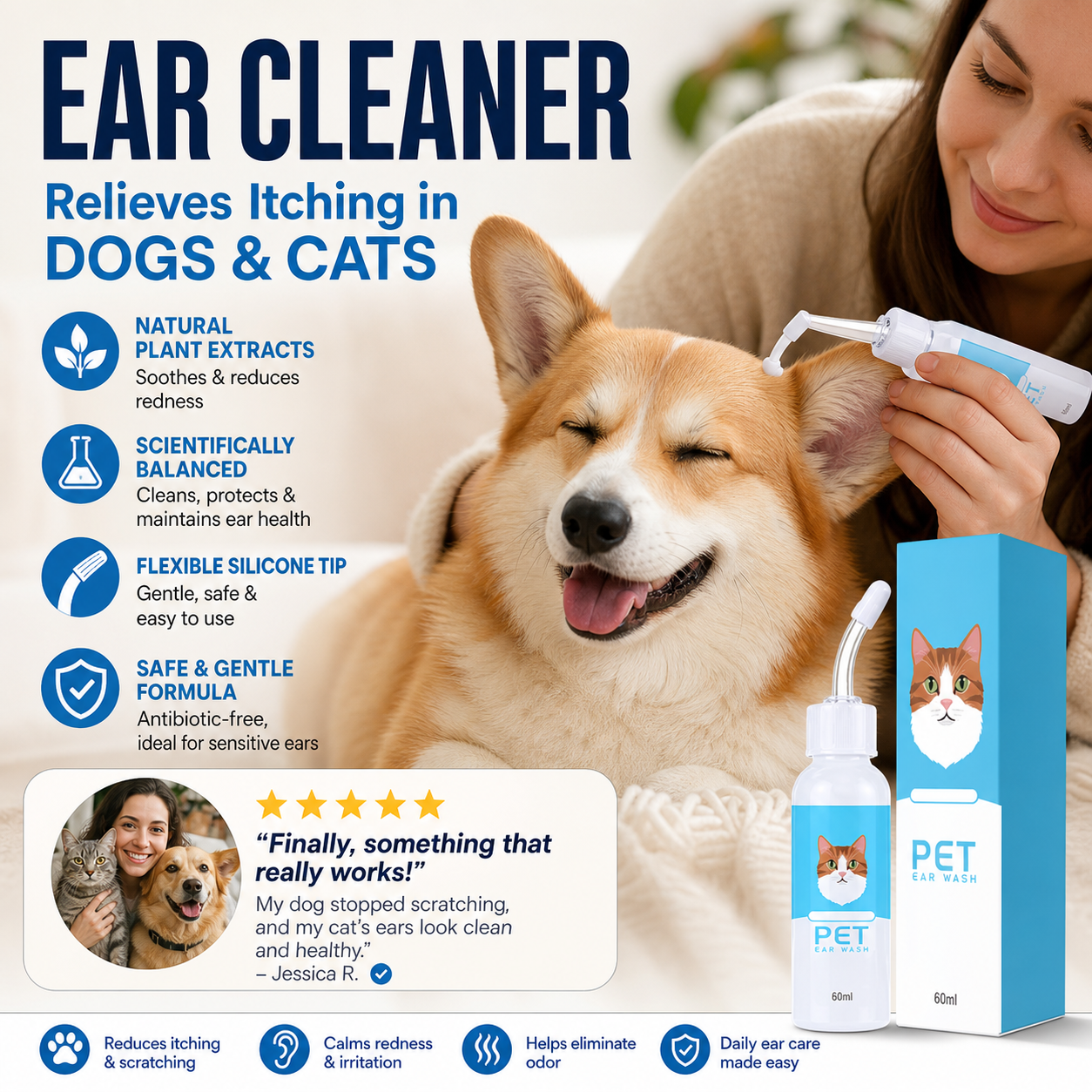 🎁💥LAST DAY SPECIAL PRICE! 🐶🐱 Ear cleaner, Relieves itching in dogs & cats