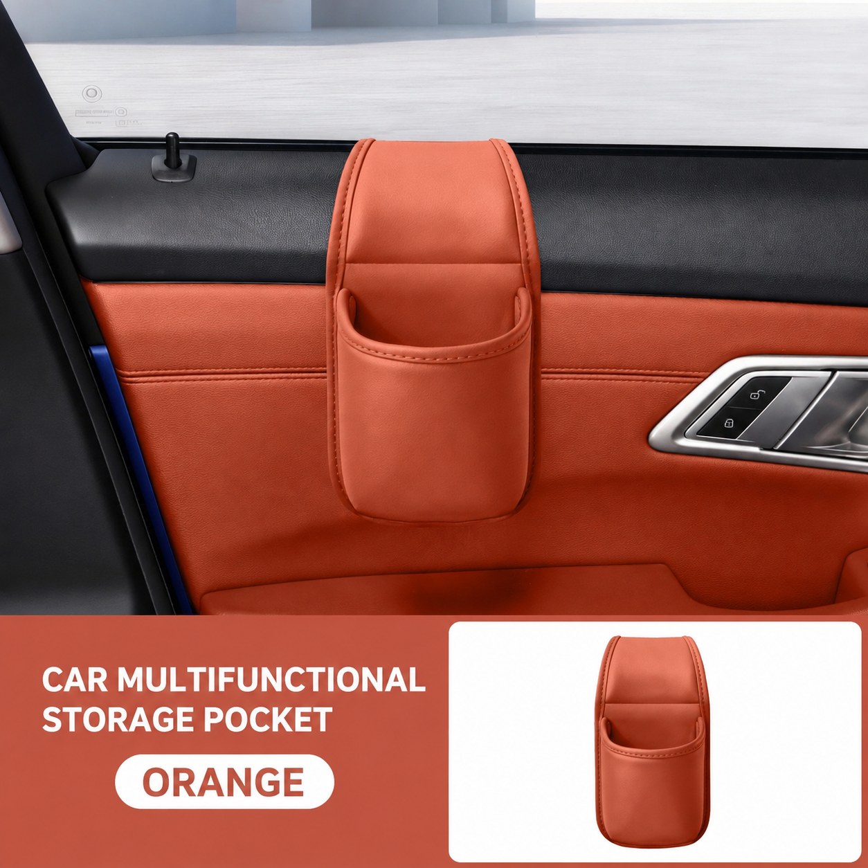 💥Huge Savings 49% OFF|Leather Car Door Side Storage Pocket, Double‑Layer Organizer with Flannel Lining